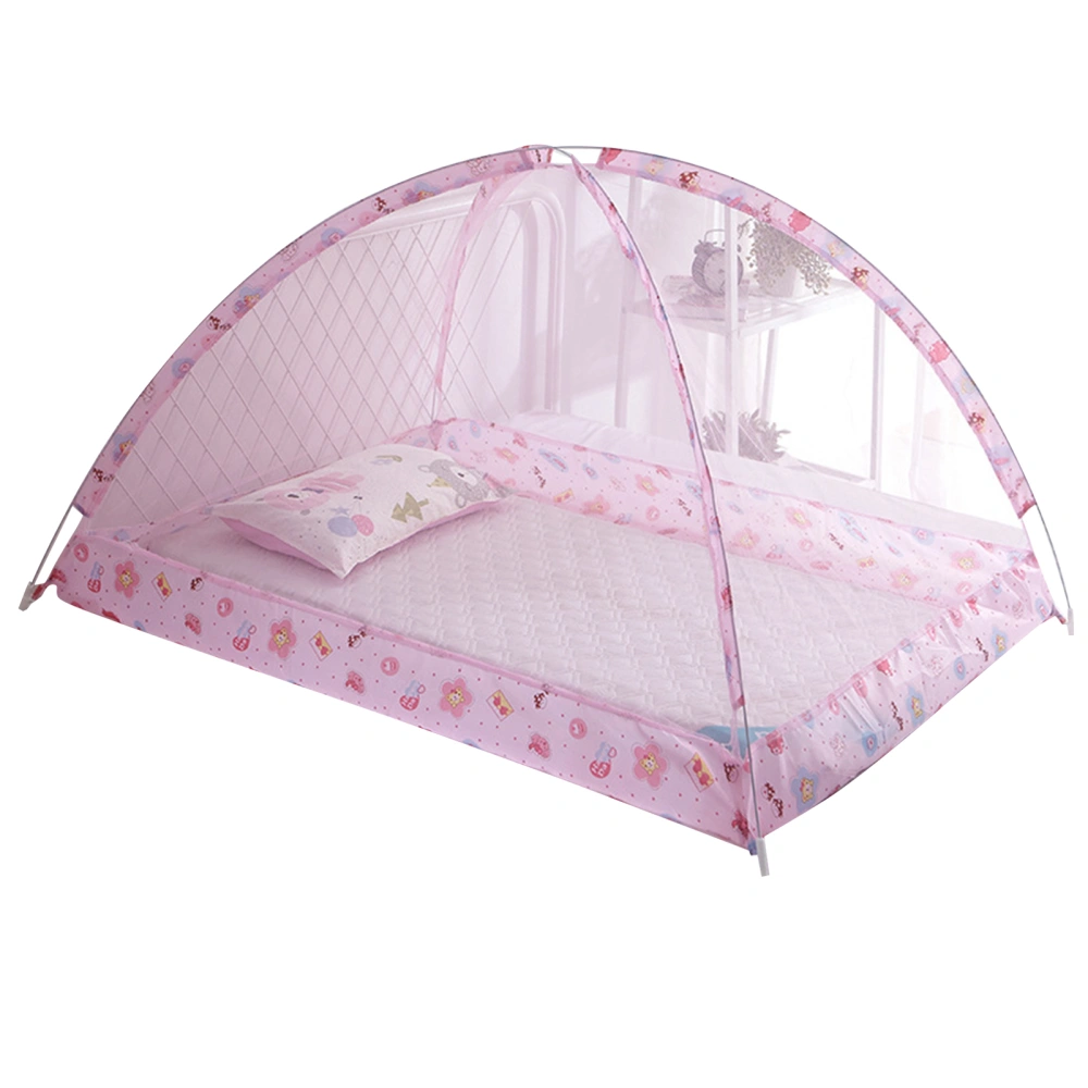 Baby Crib Net Folding Free Installation Steel Wire Breathable Infant Bed Mesh Netting Pink