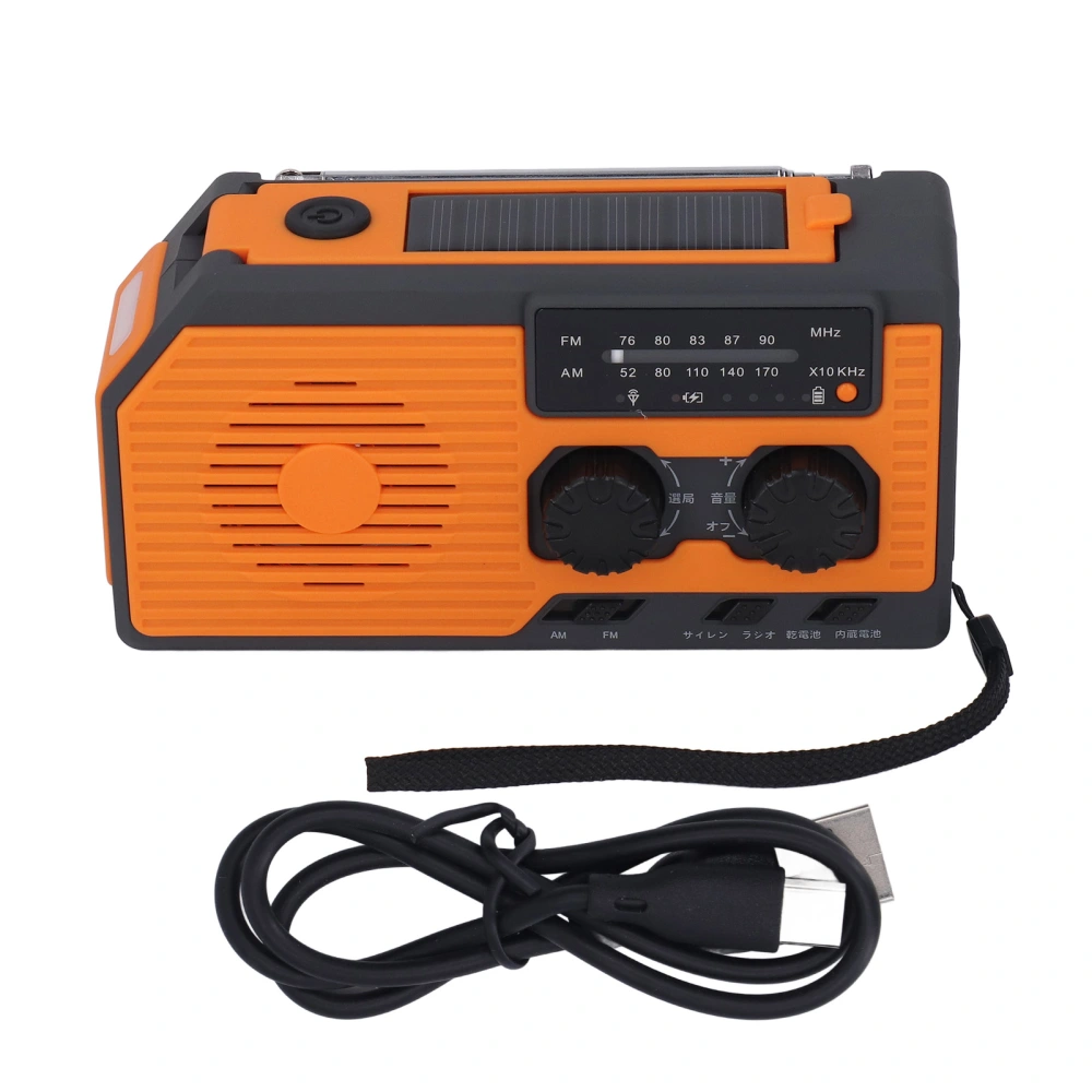 Solar Hand Powered Radio Emergency Charger LED Flashlight IPX3 Waterproof Radio with Hand Crank 5000mah Battery Orange Japanese Version