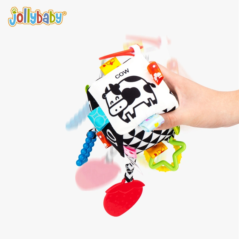 Black White Stroller Toy High Contrast Early Education Baby Plush Rattles Rings Hanging Toy for 0 to 1 Yeas Old Babies Quadrate