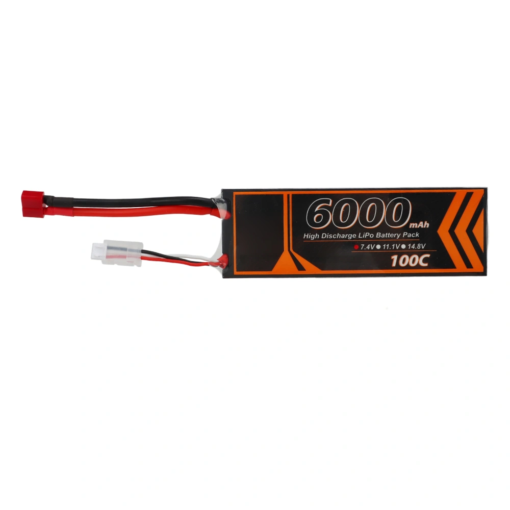 6000mAh Lipo Battery 100C Discharge Rate 7.4V 2S T Shape Red Plug RC Battery Power for RC Helicopter Car Model