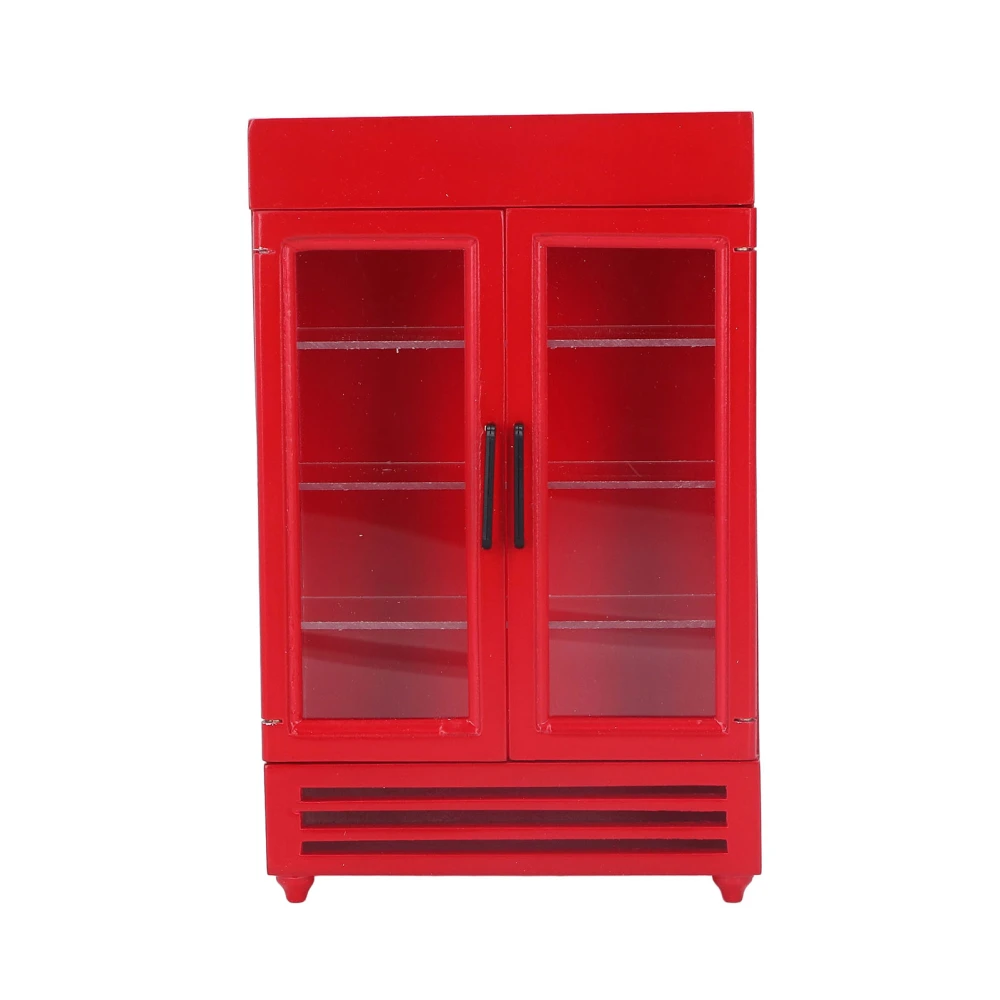 Dollhouse Refrigerator Simulation Exquisite Portable Miniature Wood Fridge for 1:12 Dollhouse Red