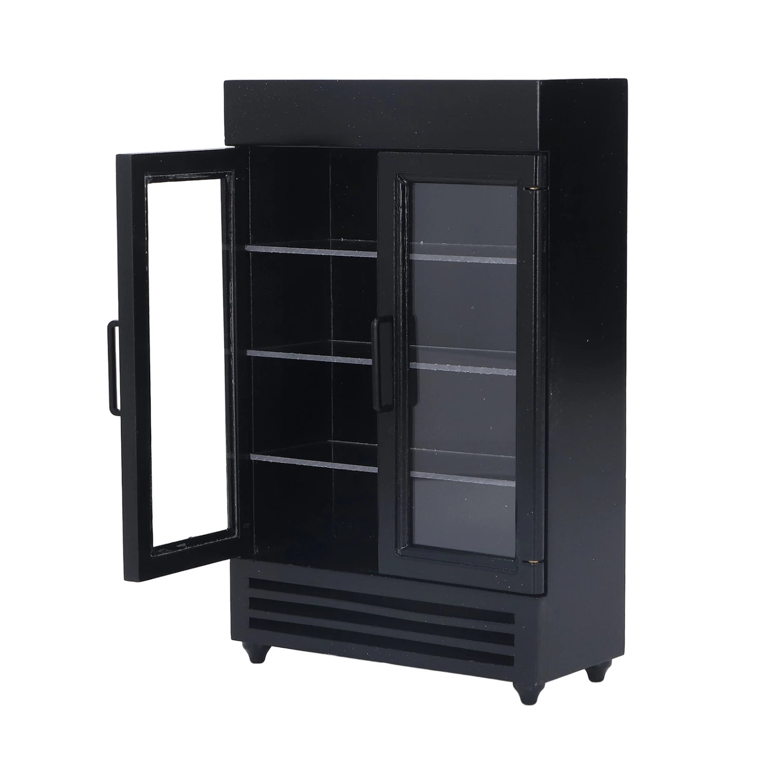 Dollhouse Refrigerator Simulation Exquisite Portable Miniature Wood Fridge for 1:12 Dollhouse Black
