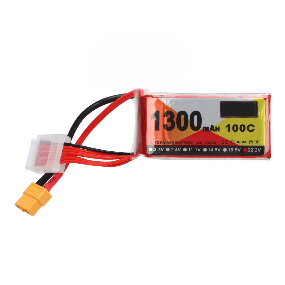 RC Battery Pack 22.2V 100C 1300mAh 6S Lipo Power Battery with XT60 Plug for FPV Drone Quadcopter