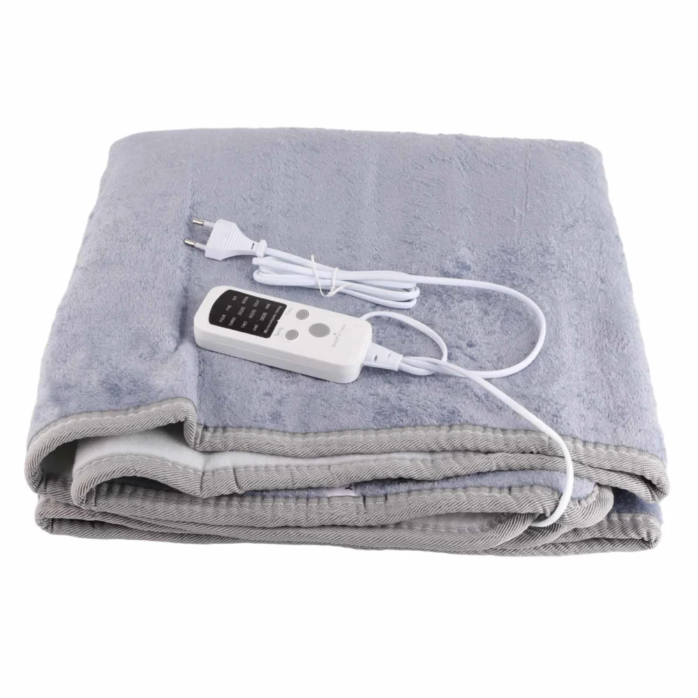 Flannel Electric Blanket 60s Fast Heating Free Adjustment Intelligent Timing Soft Electric Throw Blanket for Home Office Blue EU Plug 220V