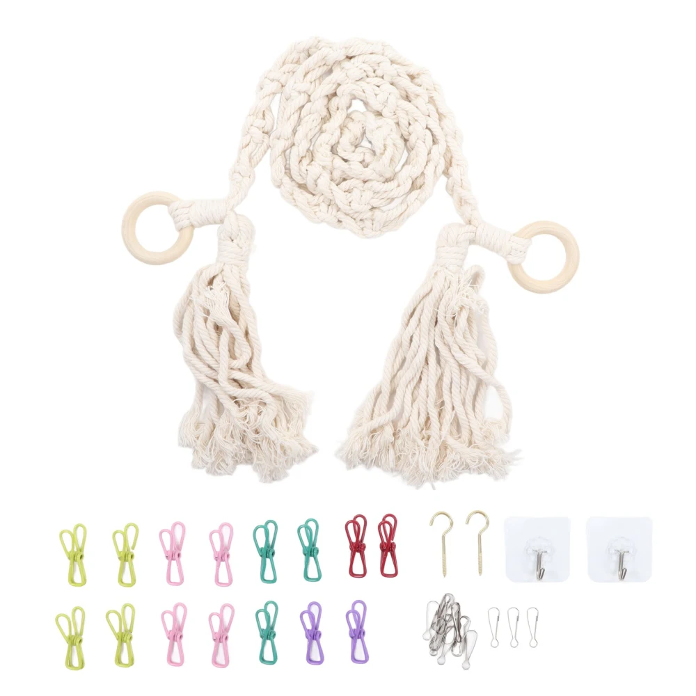 Hanging Stuffed Animal Storage Chain Space Saving Wall Toy Storage Decor with Clips and Hooks for Children's Room Beige