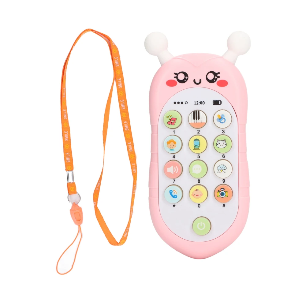 Baby Phone Toy Multifunction Honeybee Style Aid Sleeping Music Battery Powered Baby Cell Phone for Early Education Game Pink with Lanyard