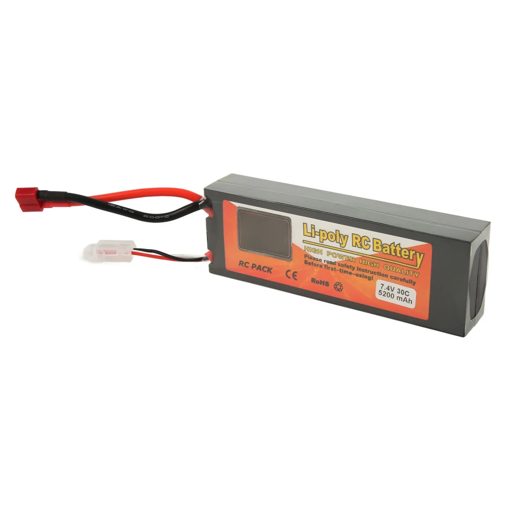 7.4V 2S 5200mAh 30C LiPo Battery with XT60 Connector RC Lithium Polymer Battery for 1/8 1/10 RC Car RC Helicopter