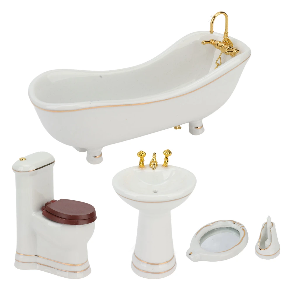 5 Pieces 1:12 Dollhouse Bathroom Set Cute Beautiful Porcelain Dollhouse Miniature Furniture Toys Dollhouse Accessories