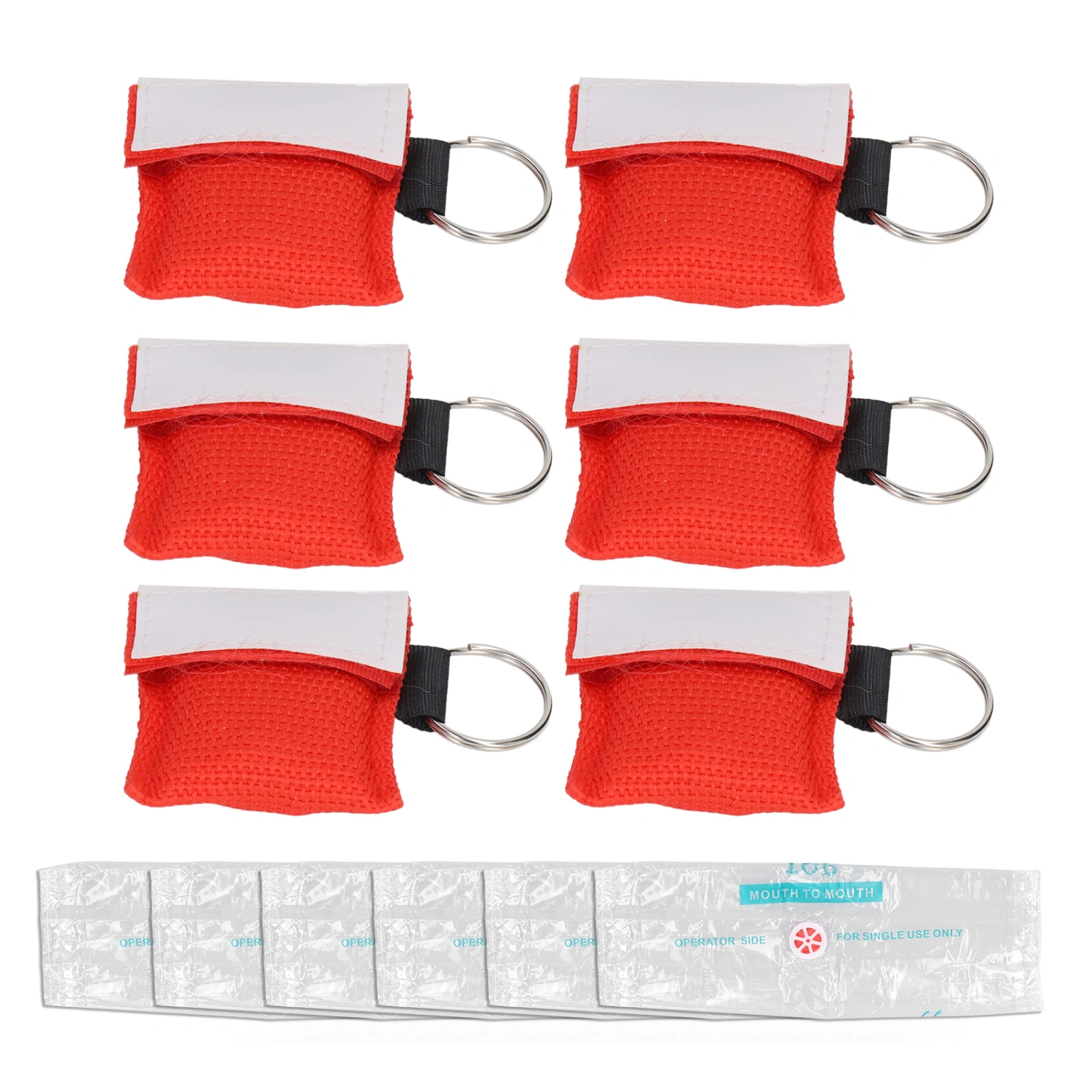6pcs CPR Resuscitator Keychain One Way Valve Emergency Face Shield for Better Breathing Red