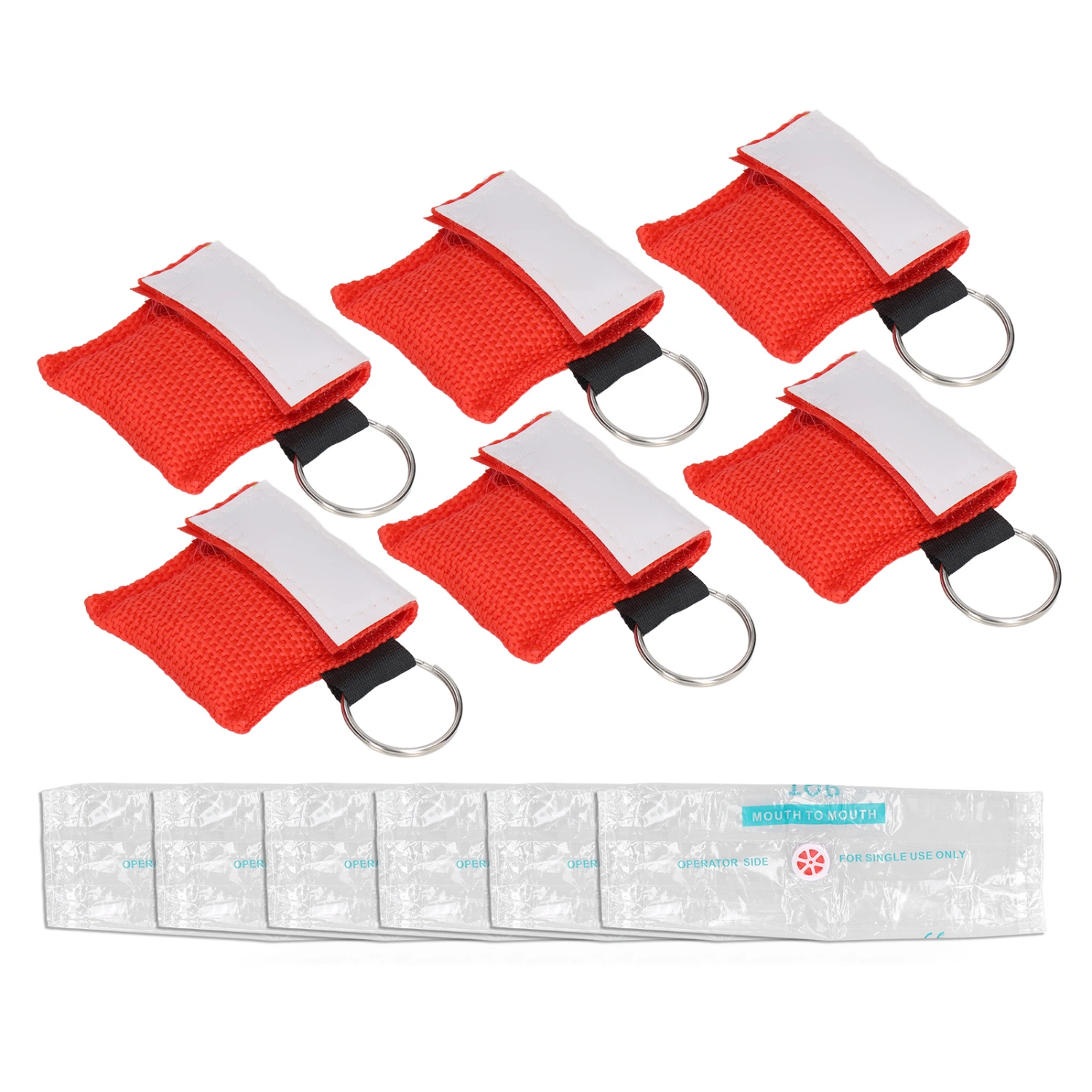 6pcs CPR Resuscitator Keychain One Way Valve Emergency Face Shield for Better Breathing Red