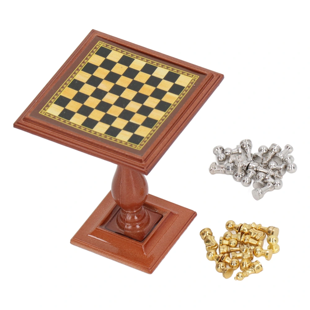 1:12 Dollhouse Magnetic Chess Alloy Simulation Miniature Magnetic Chess with Table Leg for 1/12 1/6 Dollhouse Decoration