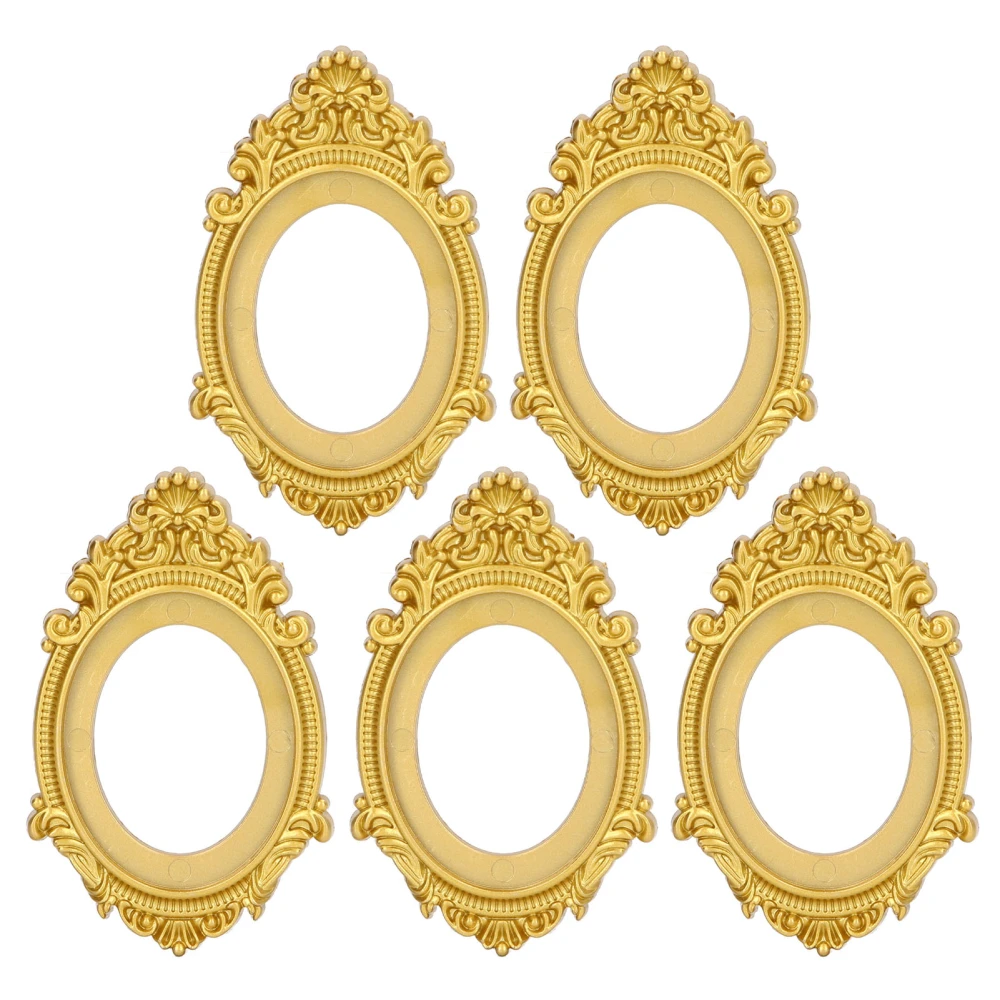 5 PCS Dollhouse Picture Frame 1:12 Dollhouse Miniature Gold Mini Cute Oval Photo Frame Mirror Frame Model Decoration