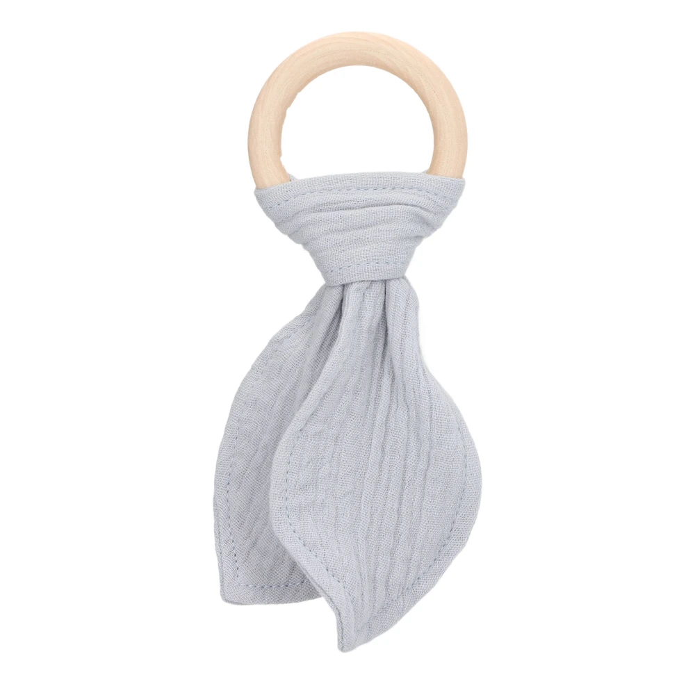 Baby Wood Ring Teether Rabbit Ears Cotton Gauze Hand Grip Training Soothing Baby Wooden Bite Ring Grey