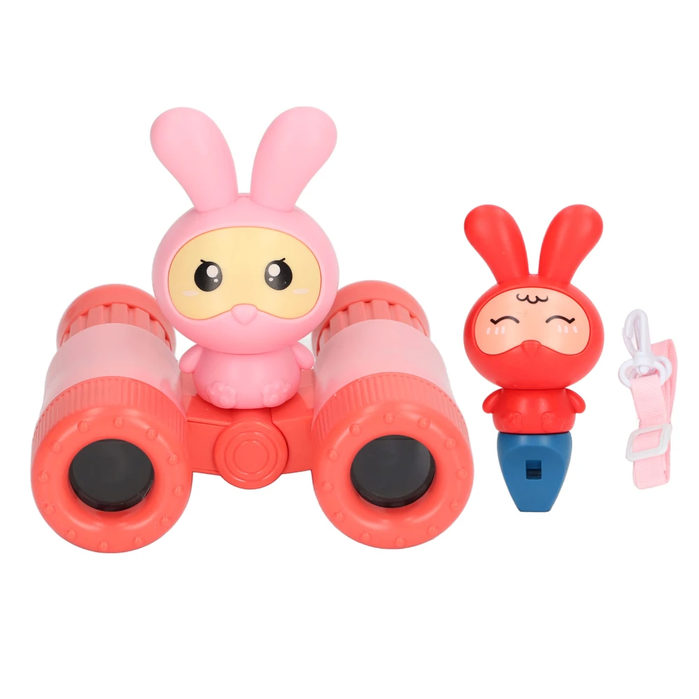 8x Kids Binoculars Detachable Shock Resistant Cute Rabbit Shape Children Binoculars Toy with Kids Whistle for Boys Girls Red