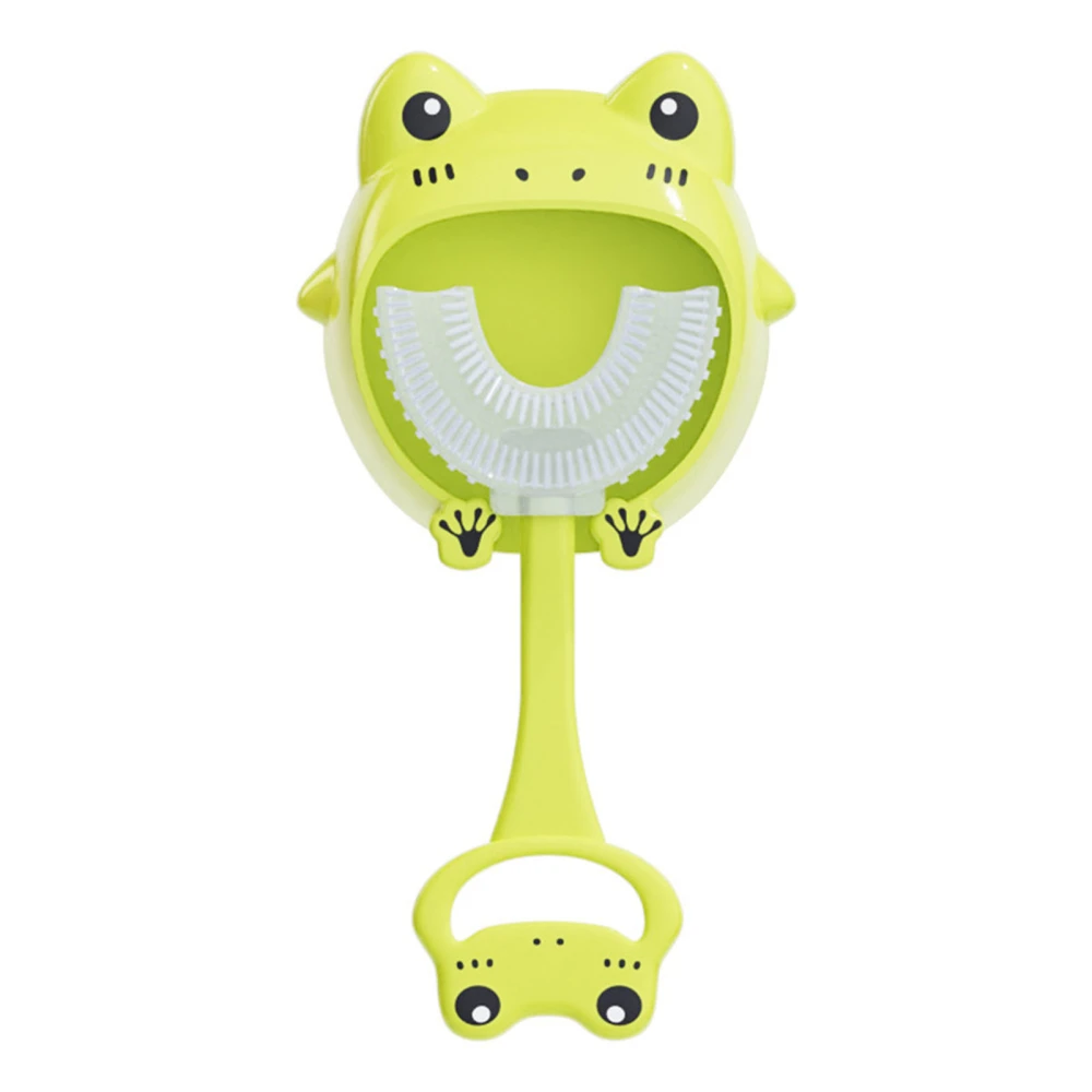 U Shape Baby Toothbrush with Handle Soft Silicone Infant Tooth Cleaning Tool for 2‑12 Years Old Green Frog Handle