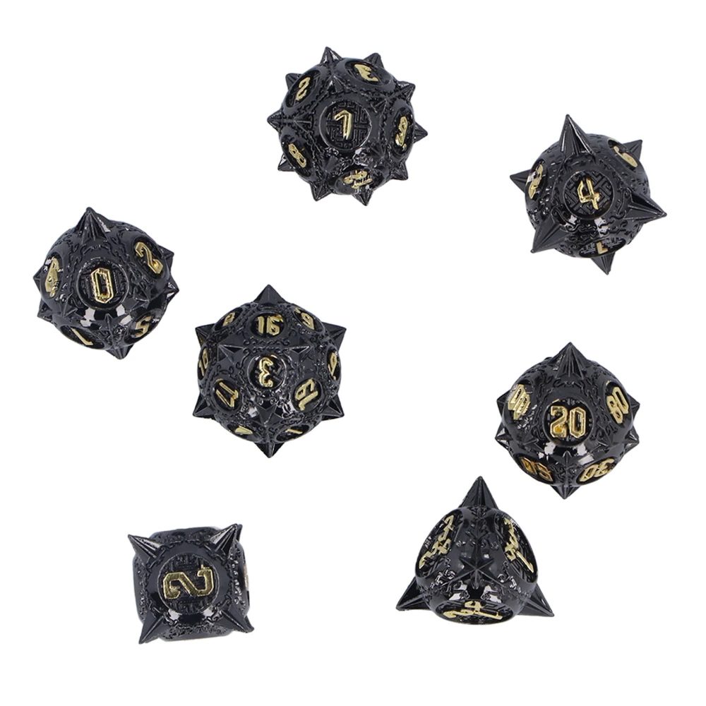 7 PCS Metal Dice Set Polyhedral Portable Board Game Dice Balanced Scrolling Vintage Table Games Accessory Black Gold