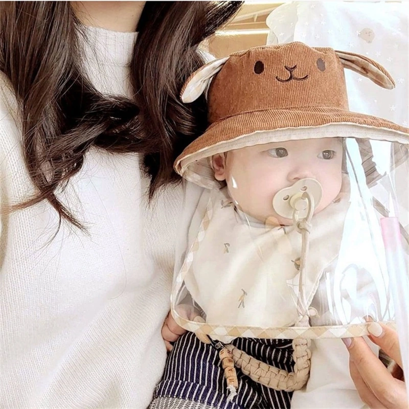 Kids Dust Proof Sun Hat Soft Cartoon Transparent Adjustable Face Visor Guard Hat for Baby Toddlers Coffee Color 18.9 ~ 21.3in