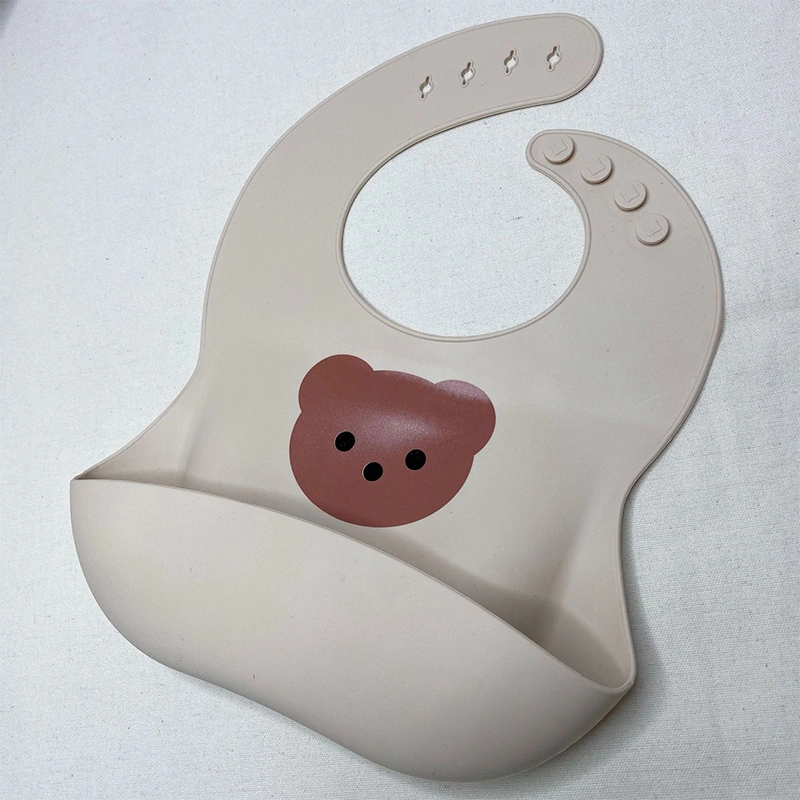 Toddler Bib Waterproof Silicone Soft Baby Eating Bib with Food Catcher Pocket For Infant Bear