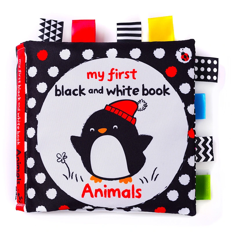 Black and White High Contrast Sensory Baby Toys Baby Soft Book for Early Education Tear Resistant Biteable Cloth Book Animal