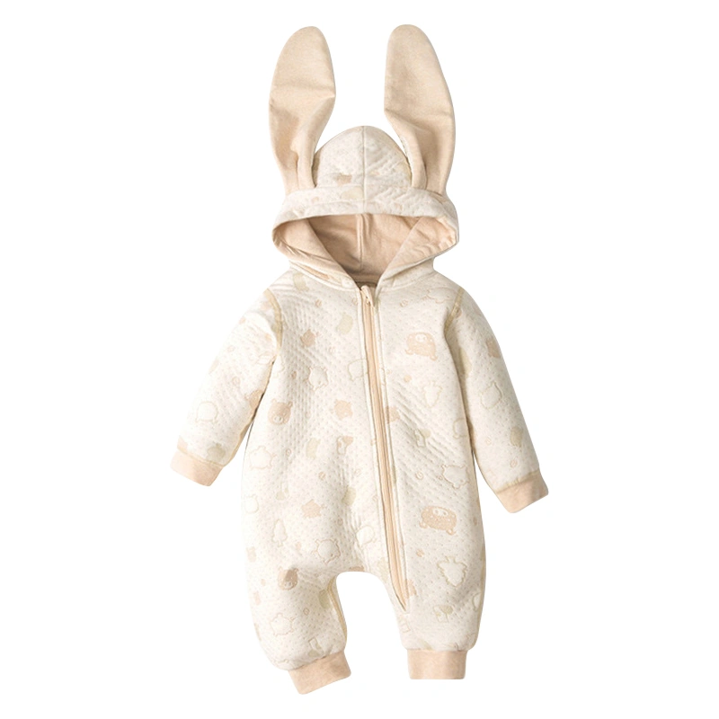 Baby Unisex Bodysuits Long Sleeve Cute Rabbit Ear Hooded Cotton Infant Onesie for Home Outing Cute Little Piggy 73 Size