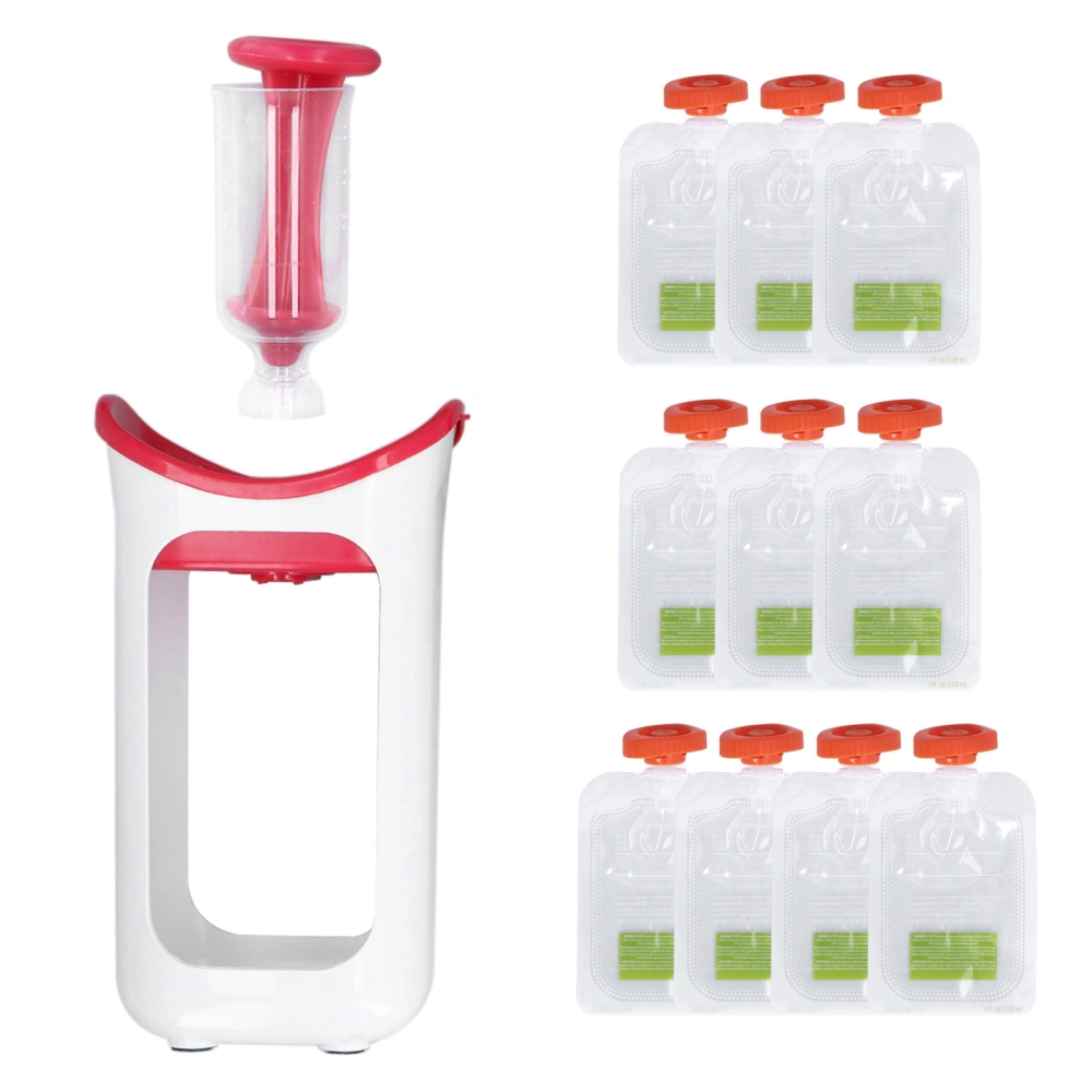 Baby Squeeze Station Fruit Puree Squeeze Station Infant Baby Food Maker with Squeeze Bag Home Kitchen Tools Red