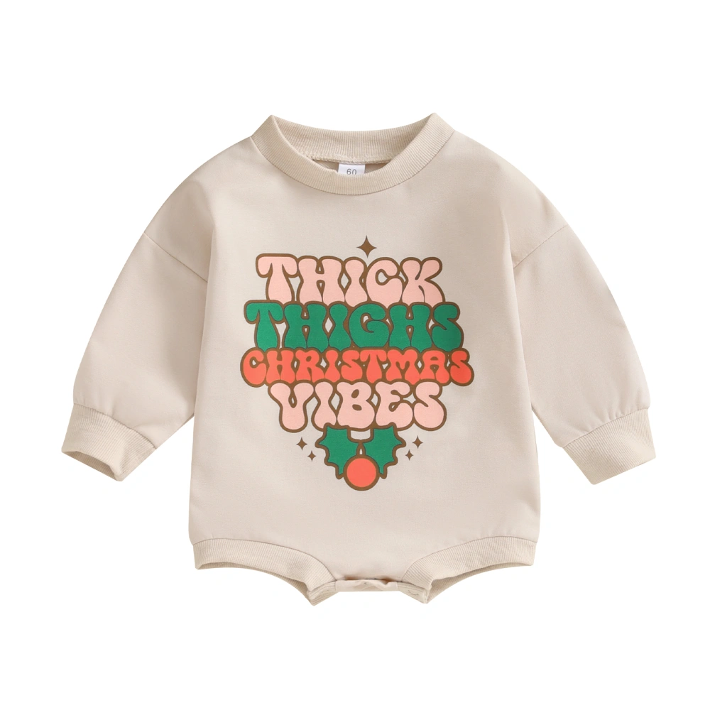 Baby Christmas Romper, Long Sleeve Letters Print Fall Bodysuit