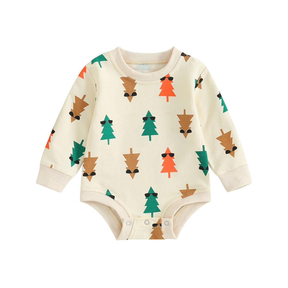 Baby Long Sleeve Rompers Christmas Tree Print Round Neck Bodysuit 