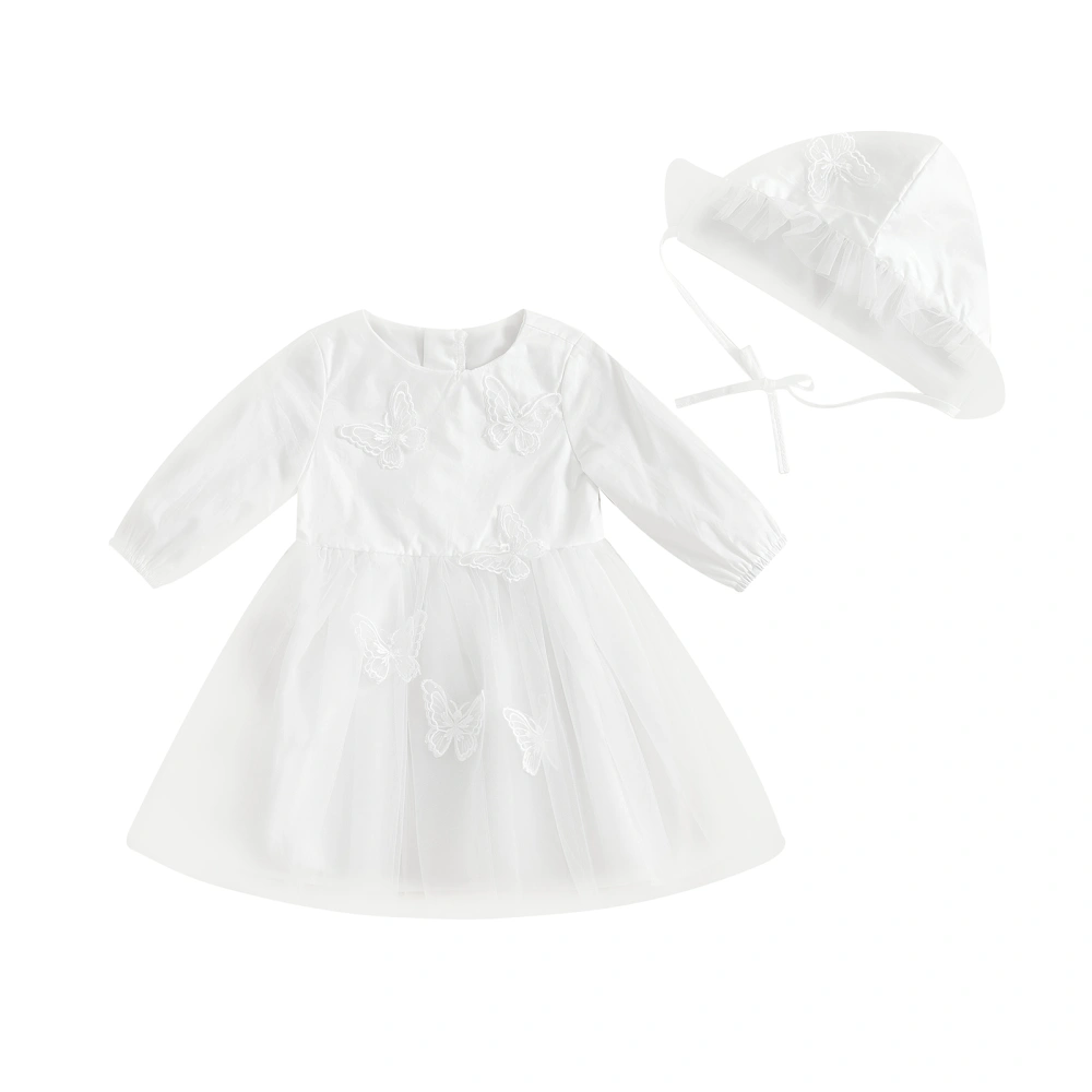 Baby Girl 2-piece Outfit, Long Sleeve Butterfly Tulle Dress with Hat