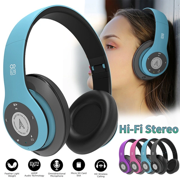 A8S Wireless Bluetooth Headphones Foldable Overear Headsets Hi-Fi Stereo Earphones with Built-in Mic Support Micro SD/TF, FM for IPhone/Samsung/iPad/PC