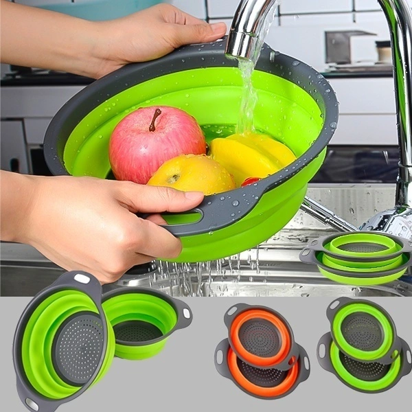 Foldable Silicone Colander Fruit Vegetable Washing Basket Strainer Strainer Collapsible Drainer with Handle Kitchen Tools