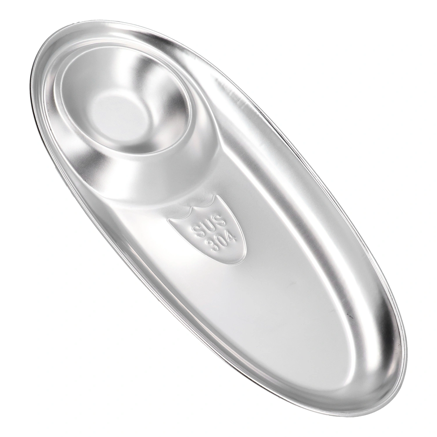 304 Stainless Steel Snack Plate Silver Oval Divided Spice Dish for Home Outdoor CampingS