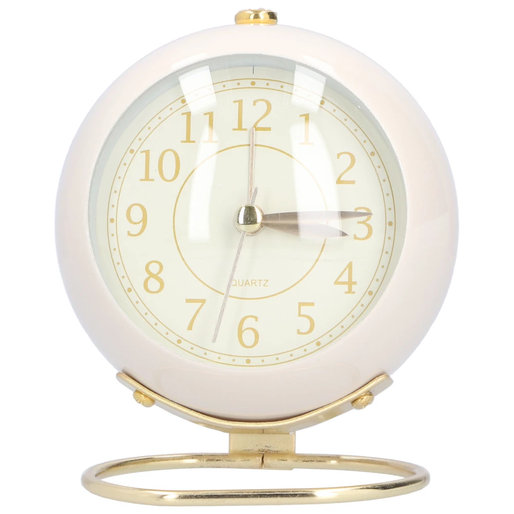 Alarm Clock Silent Non Ticking Metal Paint Power Saving Eye Protection Battery Operated Small Clock with Night LightBeige Gold