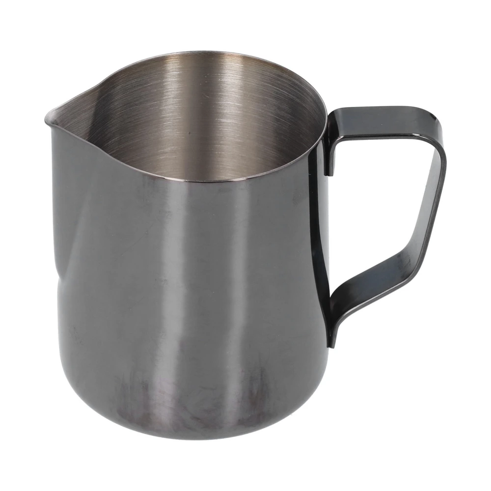 Stainless Steel Frothing Cup Milk Coffee Frothing Pitcher with Inner Scale Pointed Mouth Black600ML (With Label)