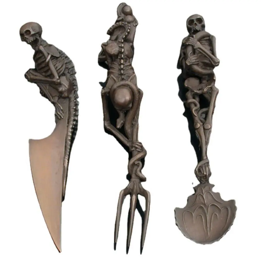 Halloween Skeleton Tableware Cutlery Set Metal Fork Spoon Cutter Flatware Tableware Set Home Party Supply