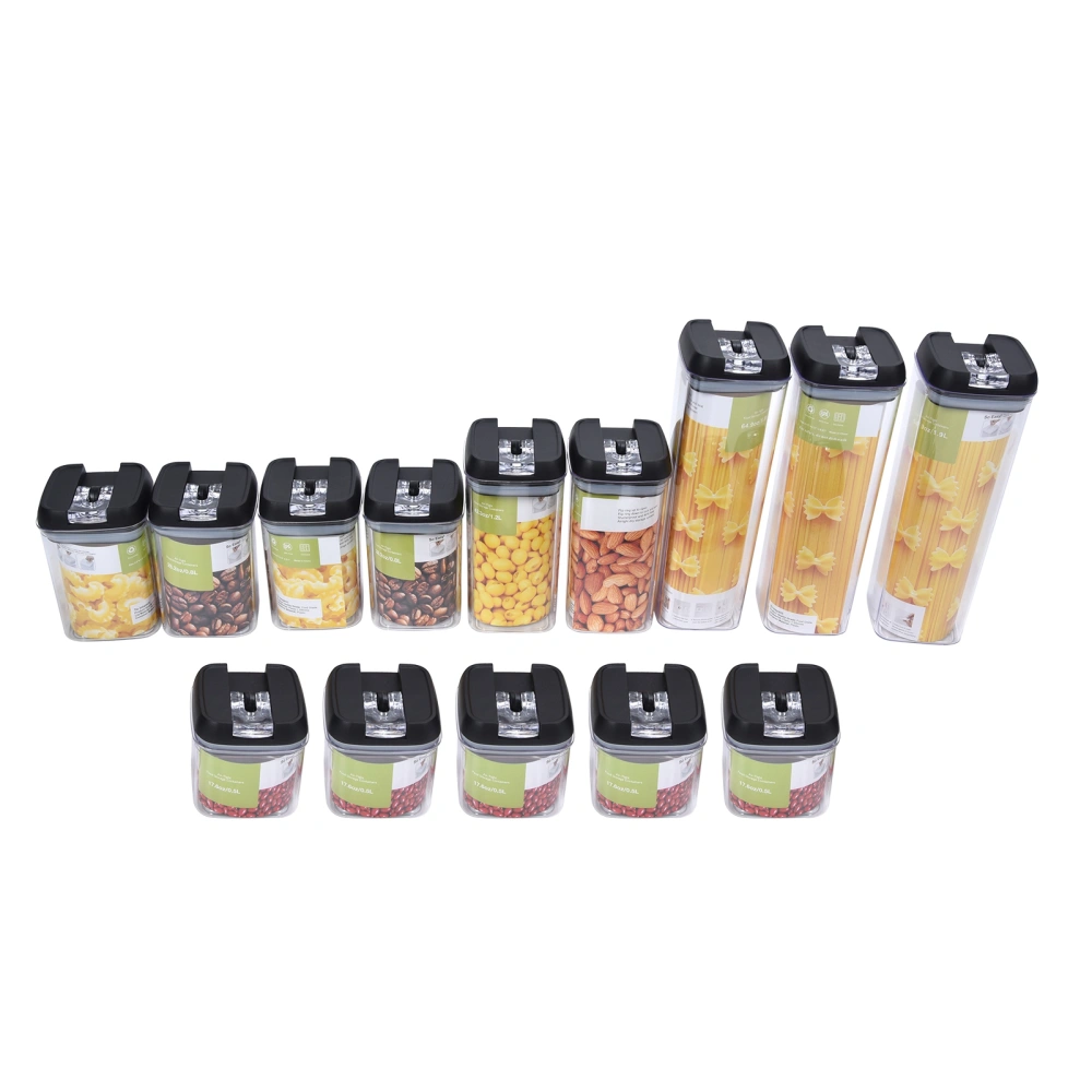 14Pcs/Set Rectangular Sealed Jar with Lid Grains Milk Powder Container Kitchen AccessoryBlack Cover Transparent Buckle