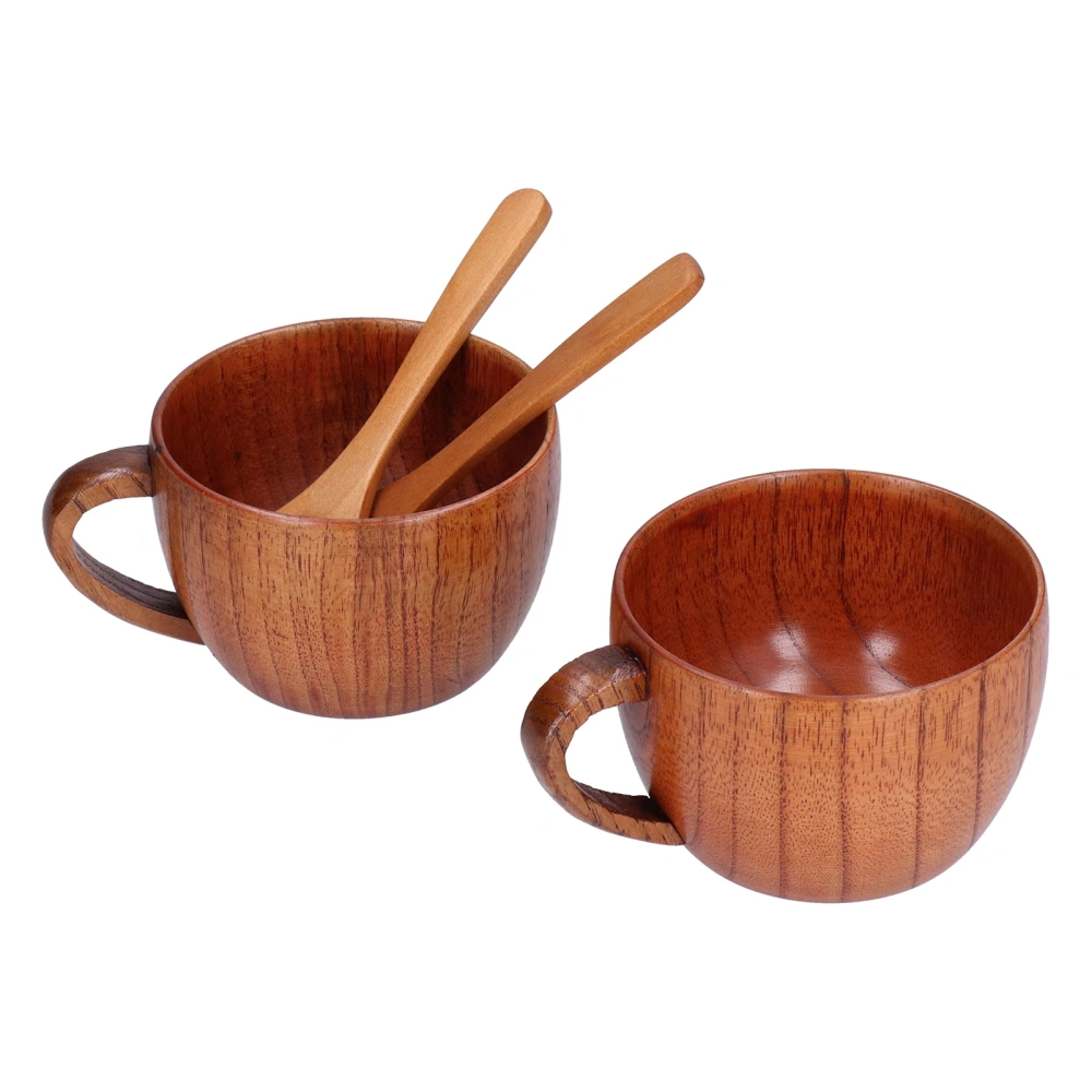 Wooden Beer Mug Hand Made Antique Milk Coffee Cup with Spoon for Birthday Gift Home Bar