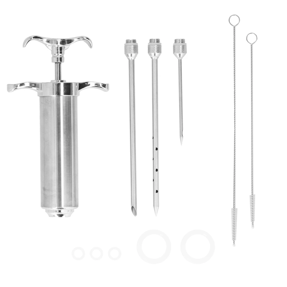 2 OZ Meat Injector Syringe Stainless Steel Seasoning Injector Cooking Syringe with 3 Needles Barbecue Tool