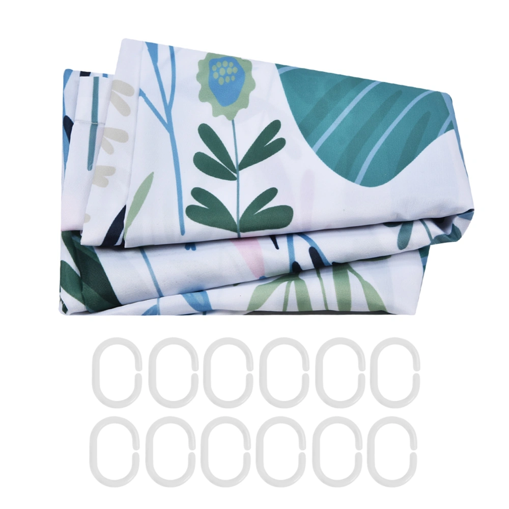 Flower Green Leaves Pattern Shower Curtain Waterproof Bathroom Curtain with Hooks180x180cm