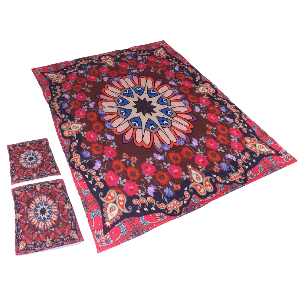 3PCS/Set Bohemian Style Red Flower Pattern Quilt Cover with Pillowcase Bedding Set for Bedroom Supplies200x200cm