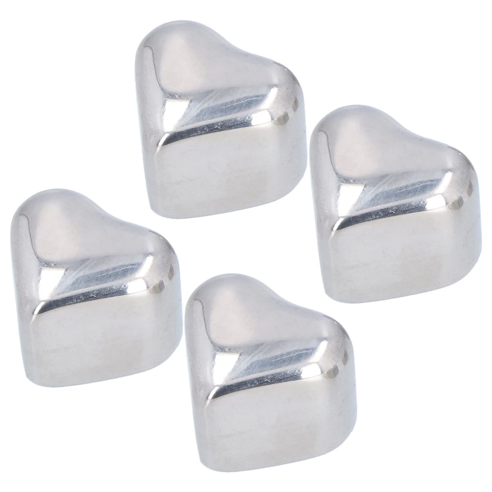 4Pcs Stainless Steel Ice Cubes HeartShaped Ice Stone for Wine Whiskey Beverages Bar