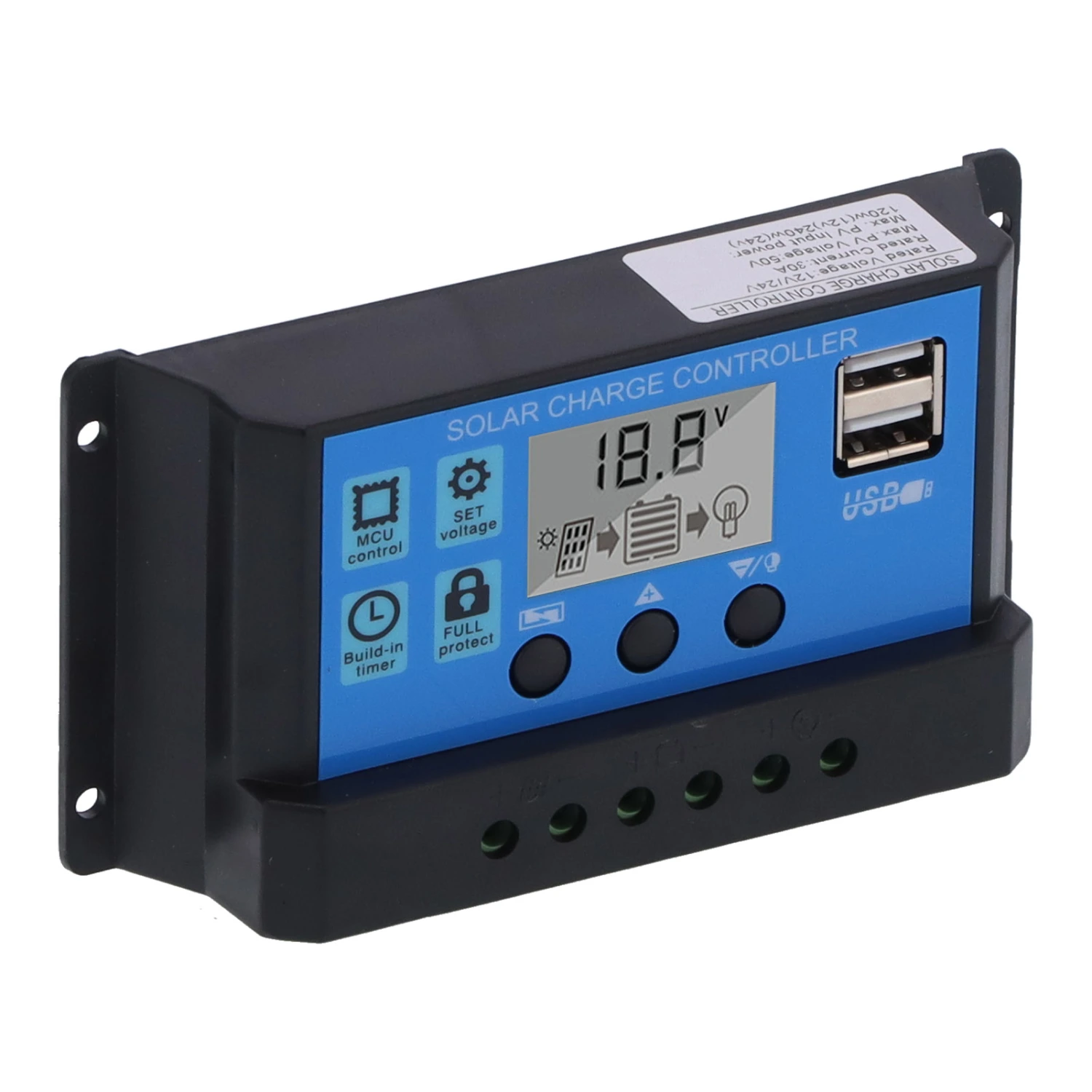 30A 12V 24V 2‑Way MOS Solar Charge Controller PWM 3 Stage Battery Regulator Solar Panel Controller