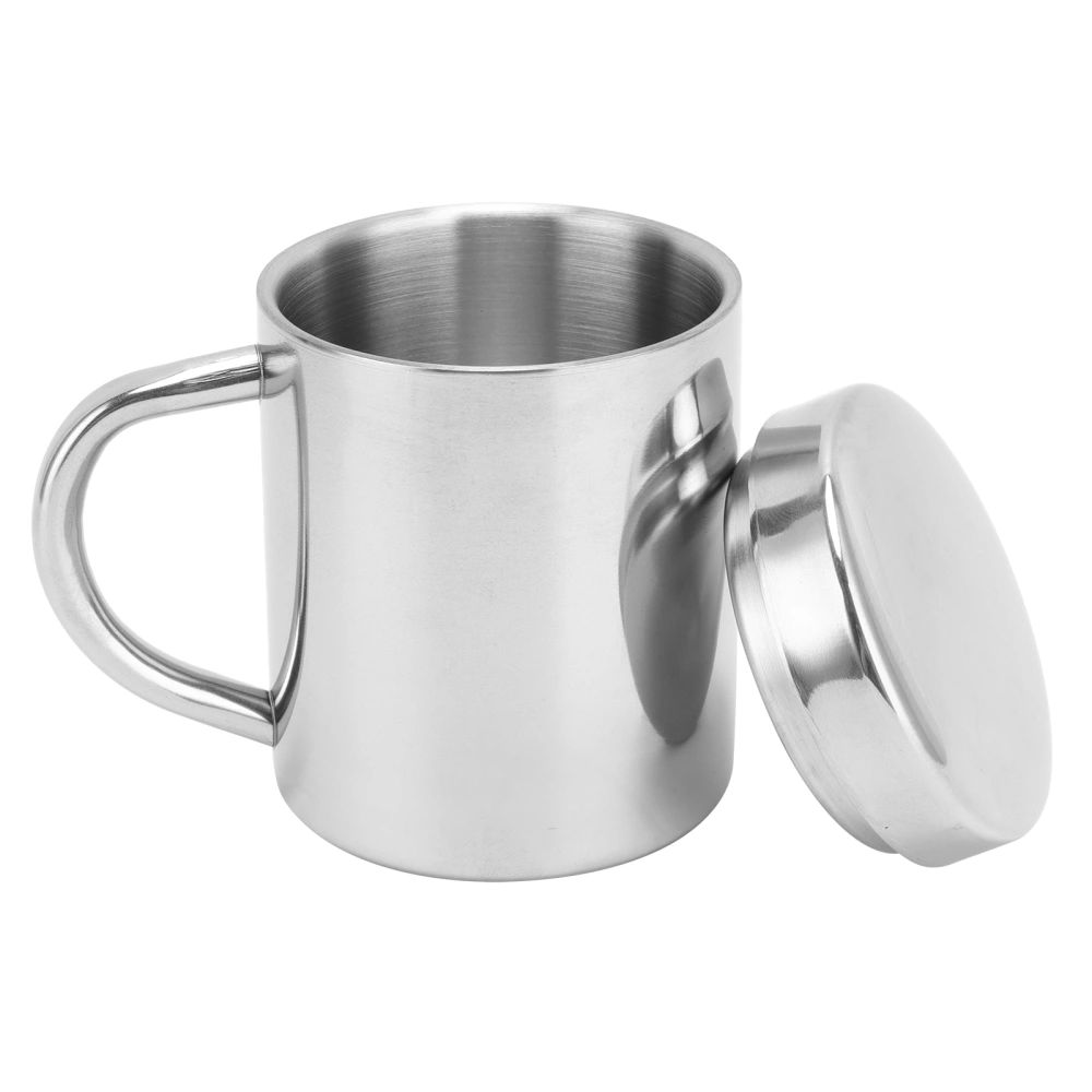 Tea Cup Portable 304 Stainless Steel Water Cup with Lid Handle Drinking Milk Cup for Home Outdoor Travel304 Silver with Lid 300ML