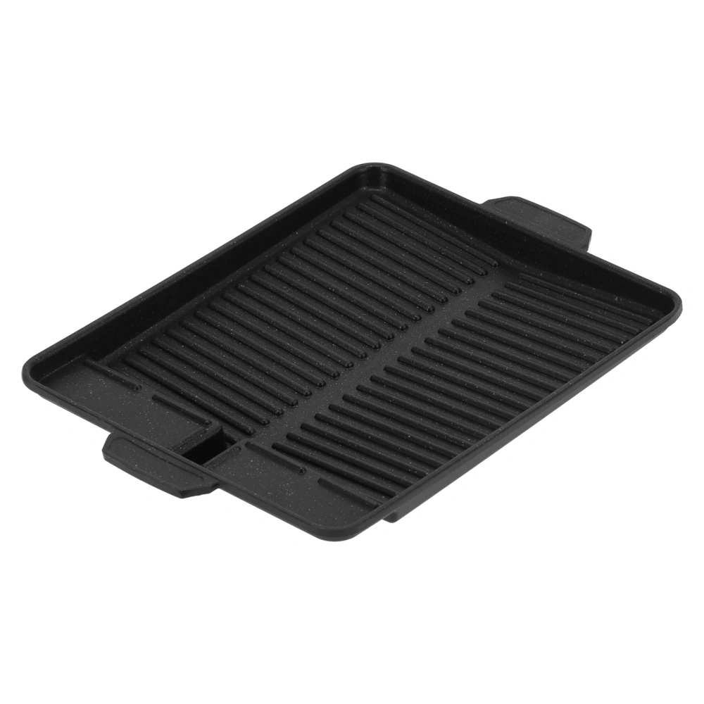 Multifunctional Korean BBQ Plate Portable Nonstick Teppanyaki Pan Rectangular Striped Baking Pan for Grilling