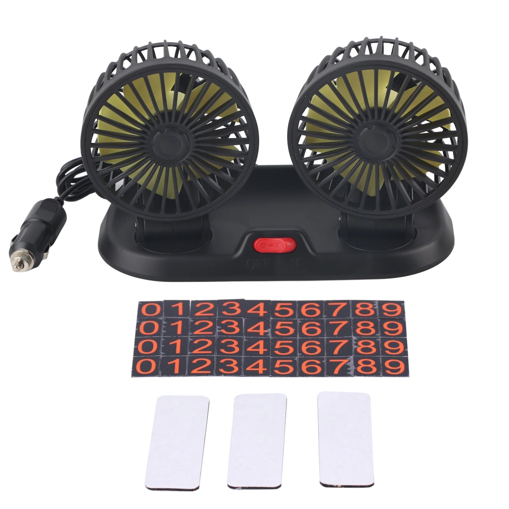 Electric Car Fan 360° Rotatable DoubleHead 5 Blades 2 Speeds Cooling Fan for Car Vehicles(12V (Yellow Fan Blade) )