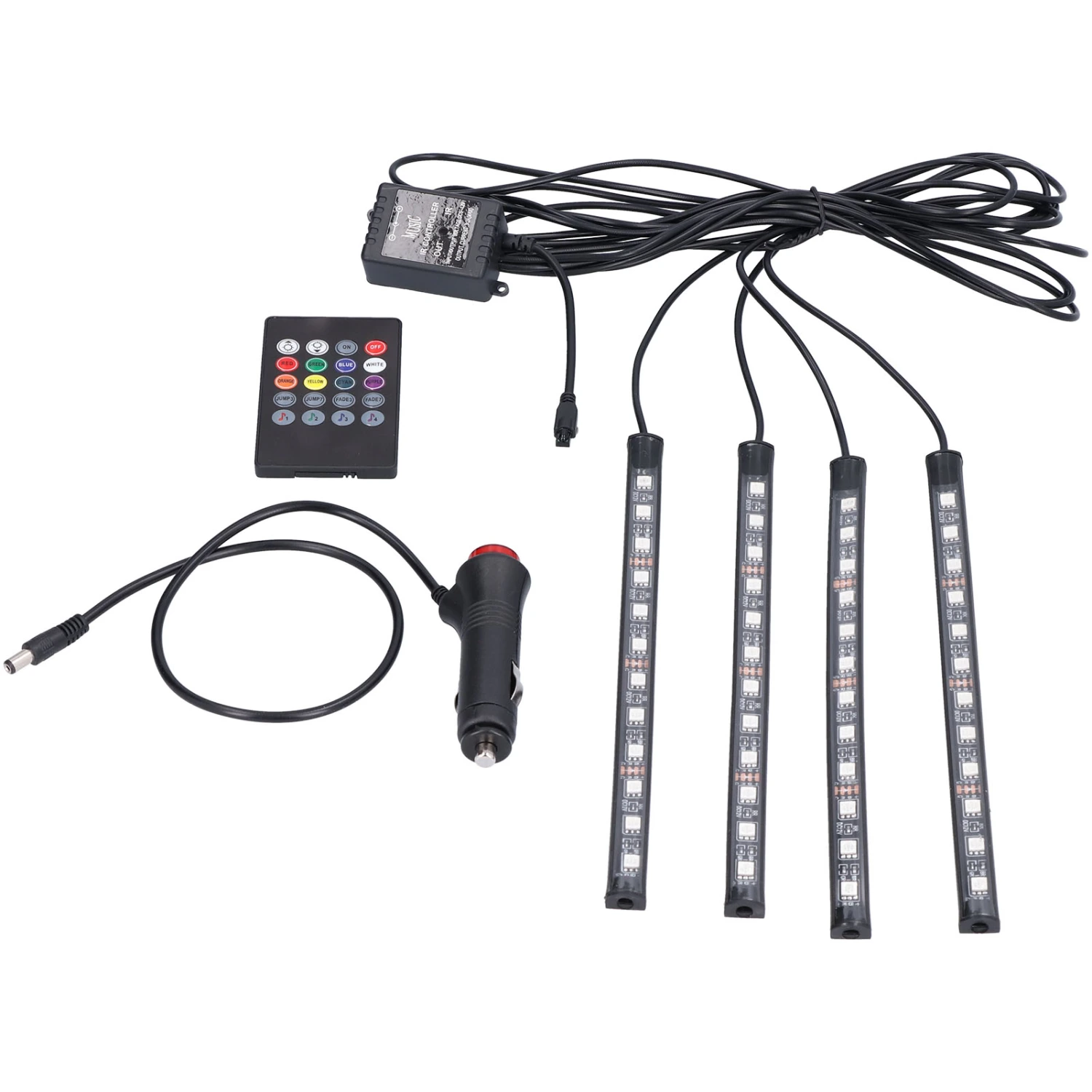 Interior Car Light Color Remote Music Control RGB Light Source IP65 Waterproof 48 LEDs Plug and Play LED Car Strip Lamp for Automotive Decorative Lighting