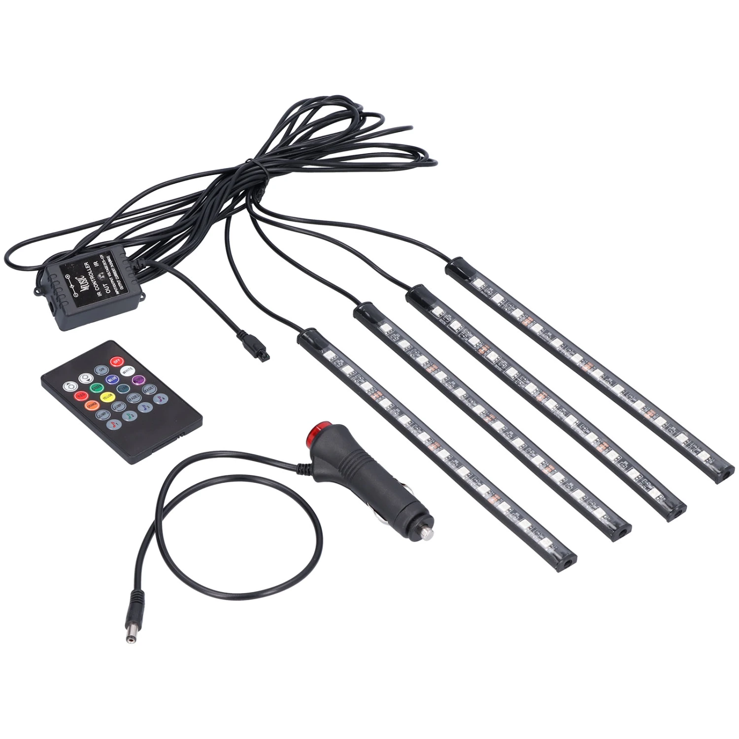 Interior Car Light Color Remote Music Control RGB Light Source IP65 Waterproof 48 LEDs Plug and Play LED Car Strip Lamp for Automotive Decorative Lighting