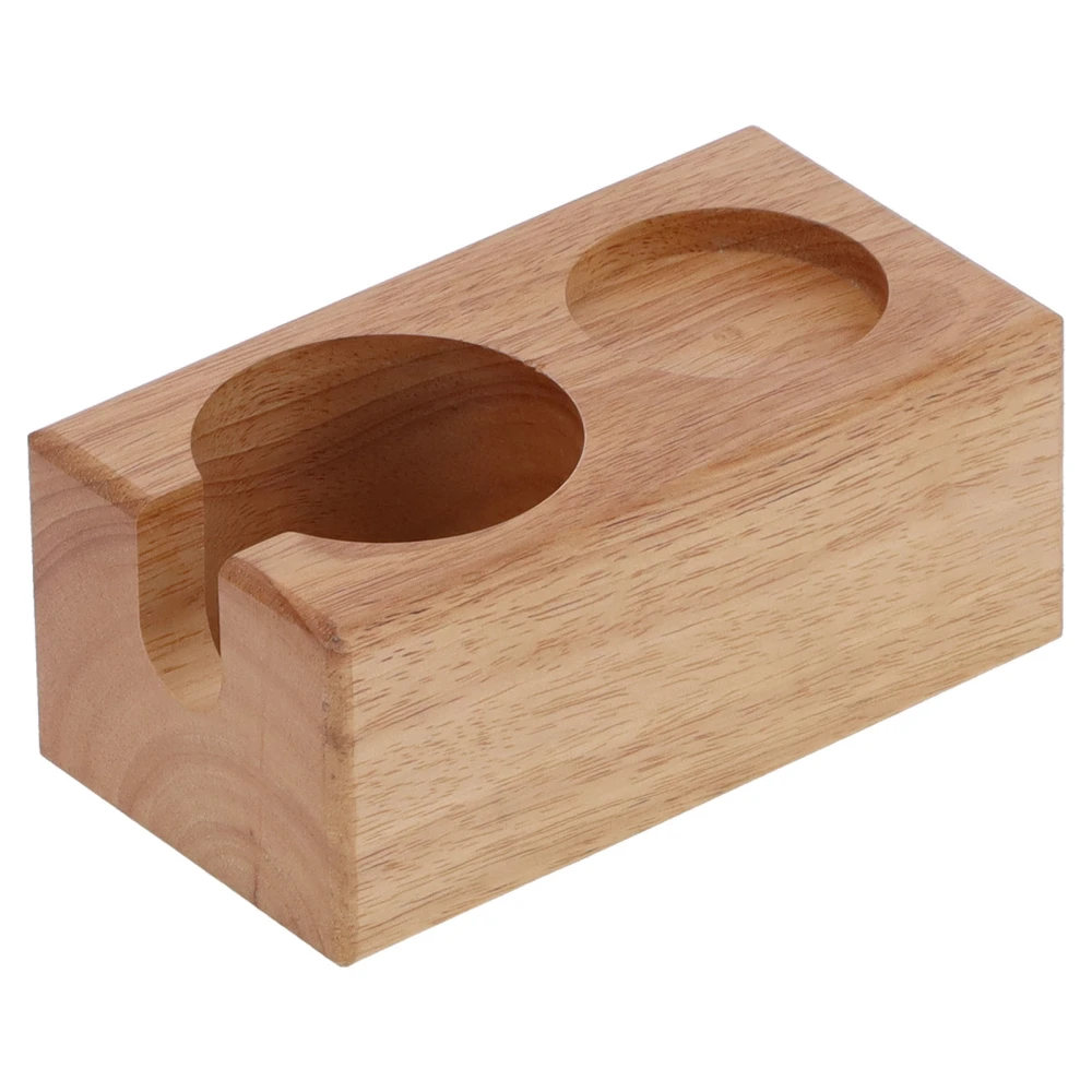 2‑Holes Coffee Portafilter Holder Wooden Coffee Filter Tamper Station Stand Storage RackWood Color