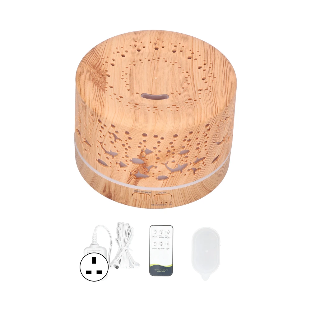 700ml Humidifier Wood Grain Remote Control Aroma Diffuser Bluetooth Speaker with Night Light for Home100‑240V UK Plug