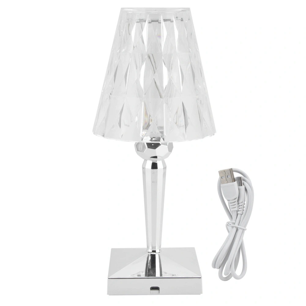 LED Crystal Table Lamp Transparent Prism Dimmable Desk Lamp USB Charging Indoor LightingSilver