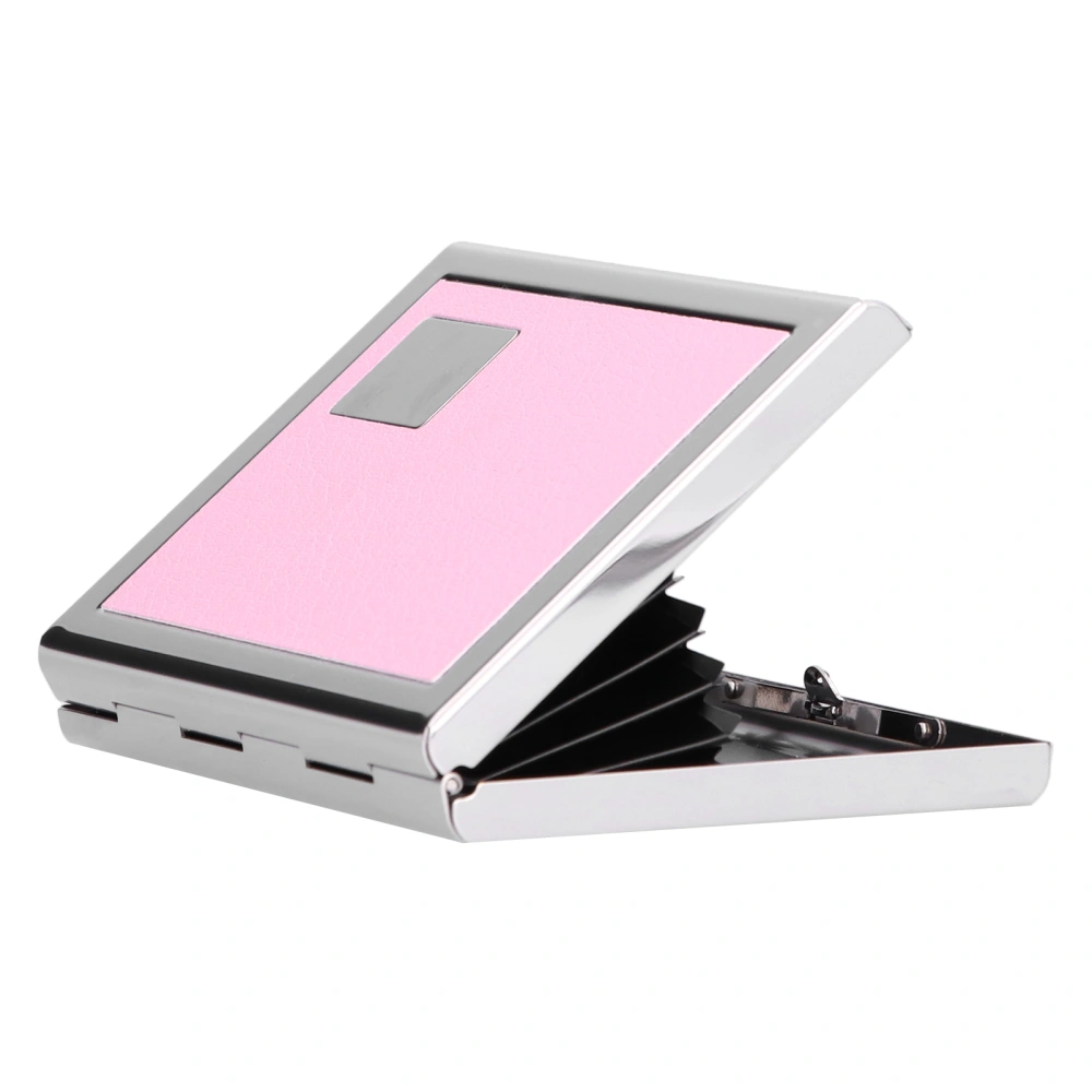 Card Case 6 Card Slots Antimagnetic Stainless Steel Concealed Button Design PVC Lining Card HolderPink